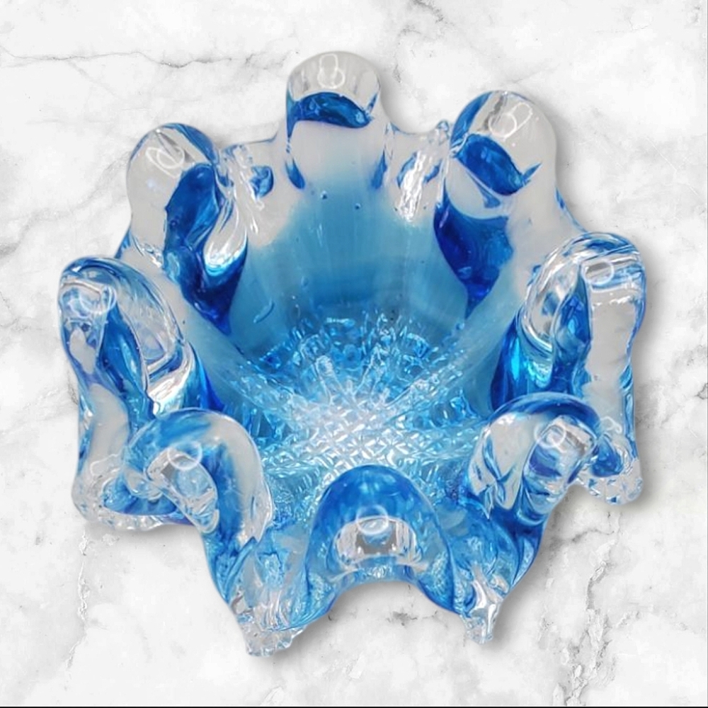 Not For Sale...Small Blue Glass Art Whimsie Dish Made By Chalet, Canada